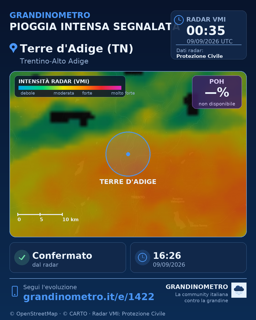 Mappa dell'evento: pioggia intensa a Terre d'Adige (TN)