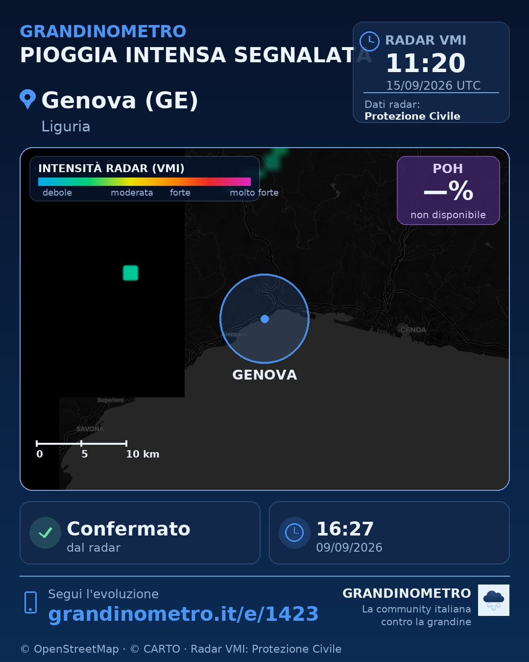 Mappa dell'evento: pioggia intensa a Genova (GE)