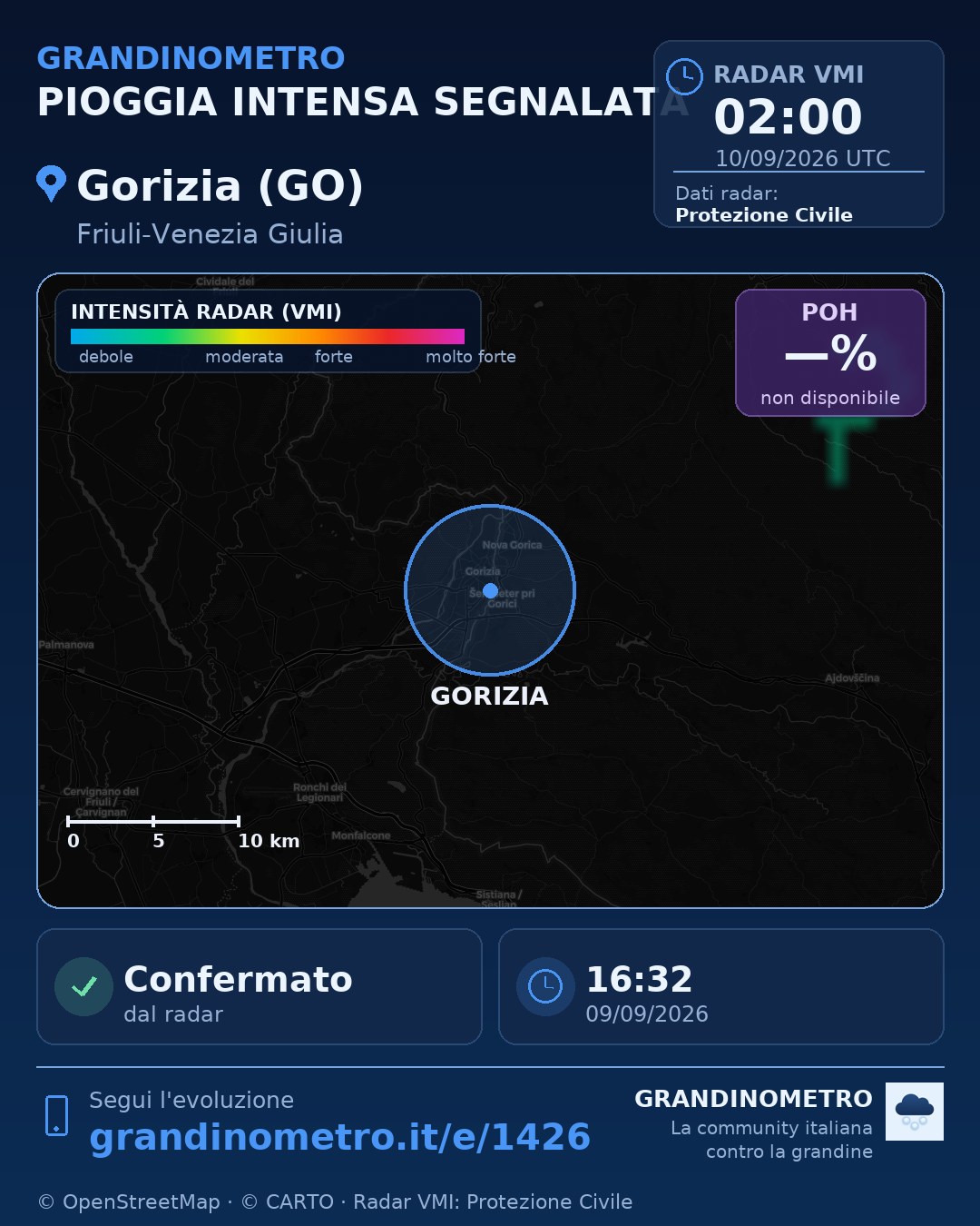 Mappa dell'evento: pioggia intensa a Gorizia (GO)