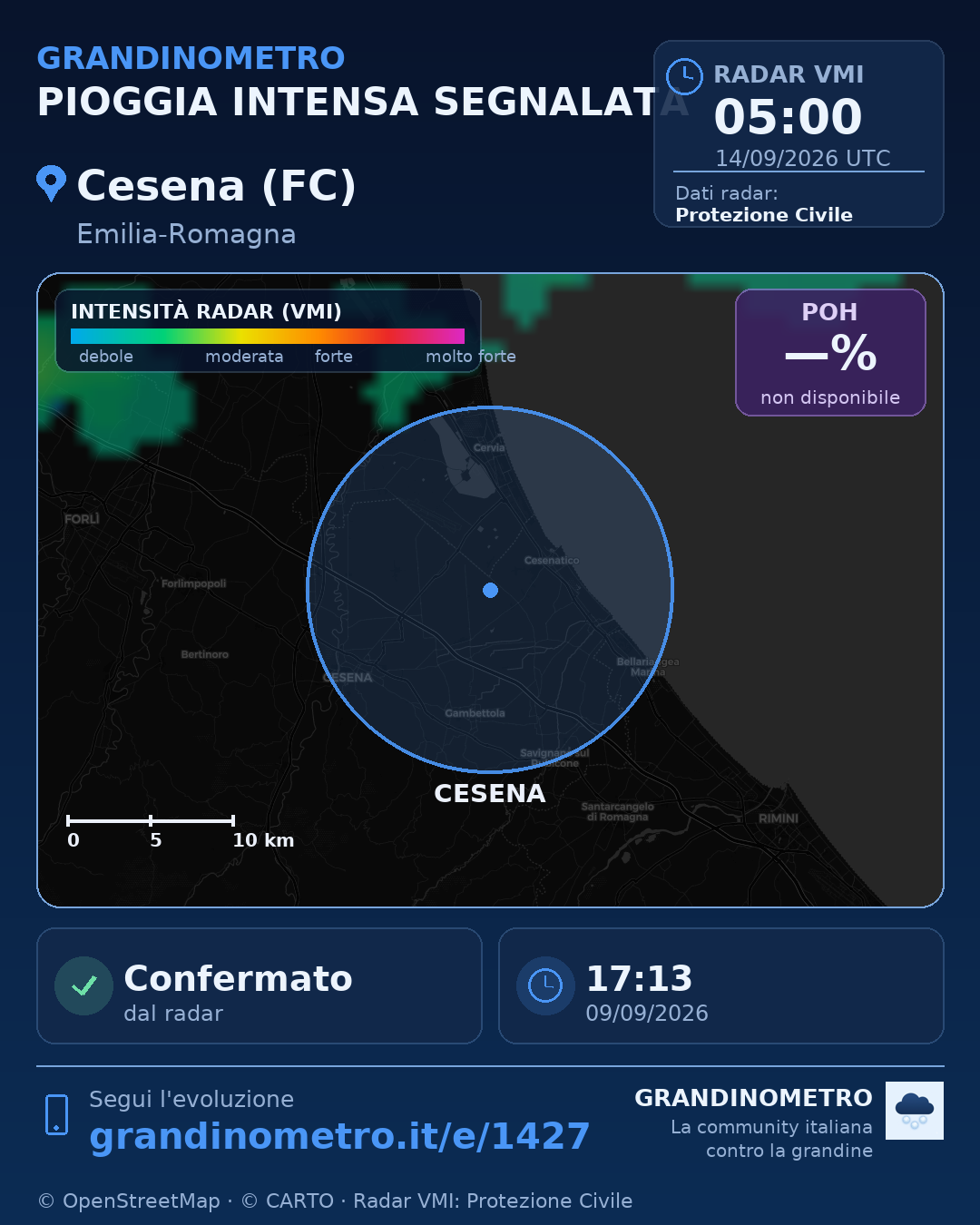 Mappa dell'evento: pioggia intensa a Cesena (FC)