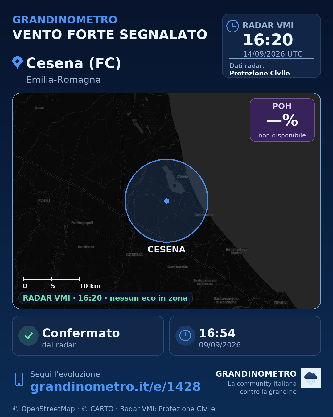 Mappa dell'evento: vento forte a Cesena (FC)