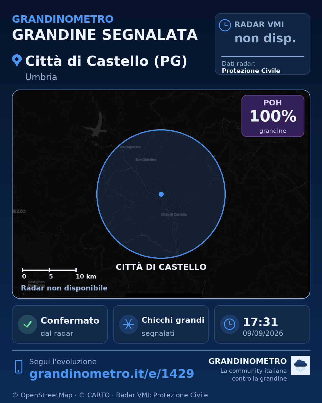 Mappa dell'evento: grandine a Città di Castello (PG)