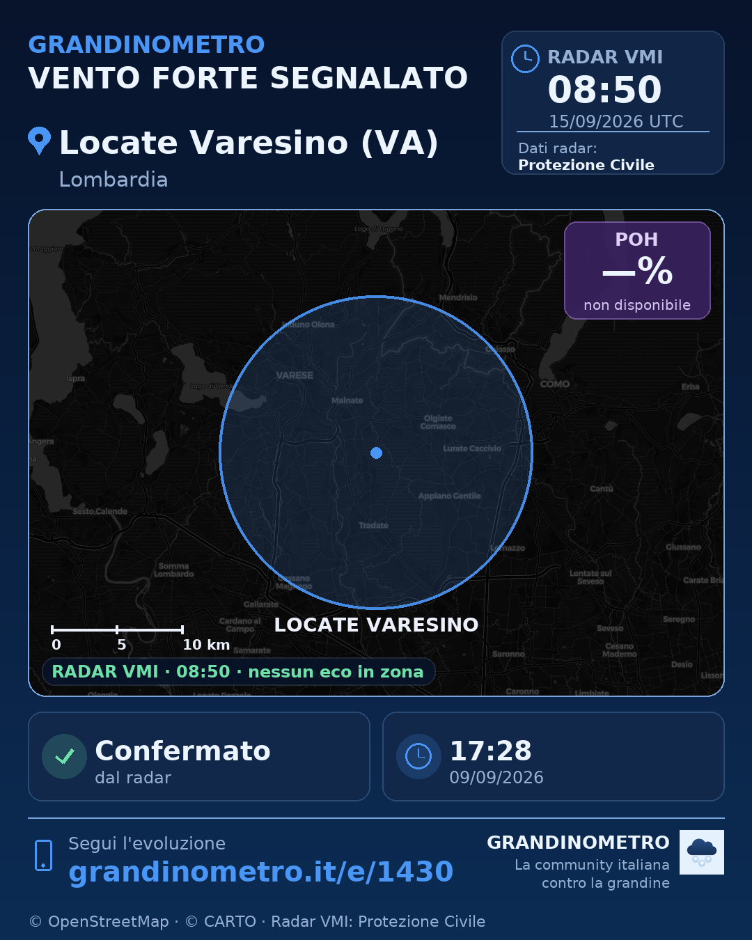 Mappa dell'evento: vento forte a Locate Varesino (VA)