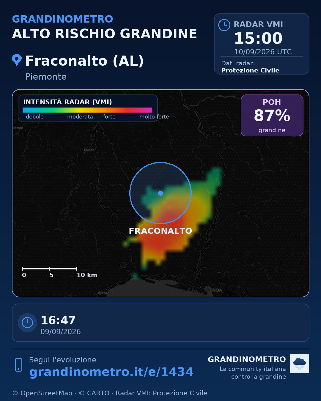 Mappa dell'evento: grandine a Fraconalto (AL)