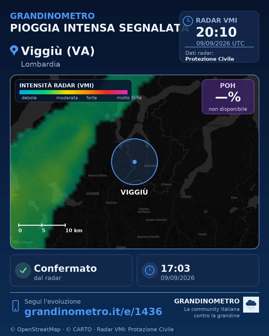 Mappa dell'evento: pioggia intensa a Viggiù (VA)