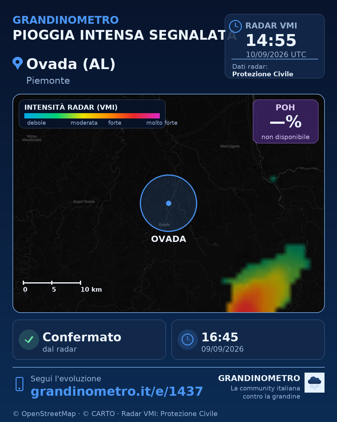 Mappa dell'evento: pioggia intensa a Ovada (AL)