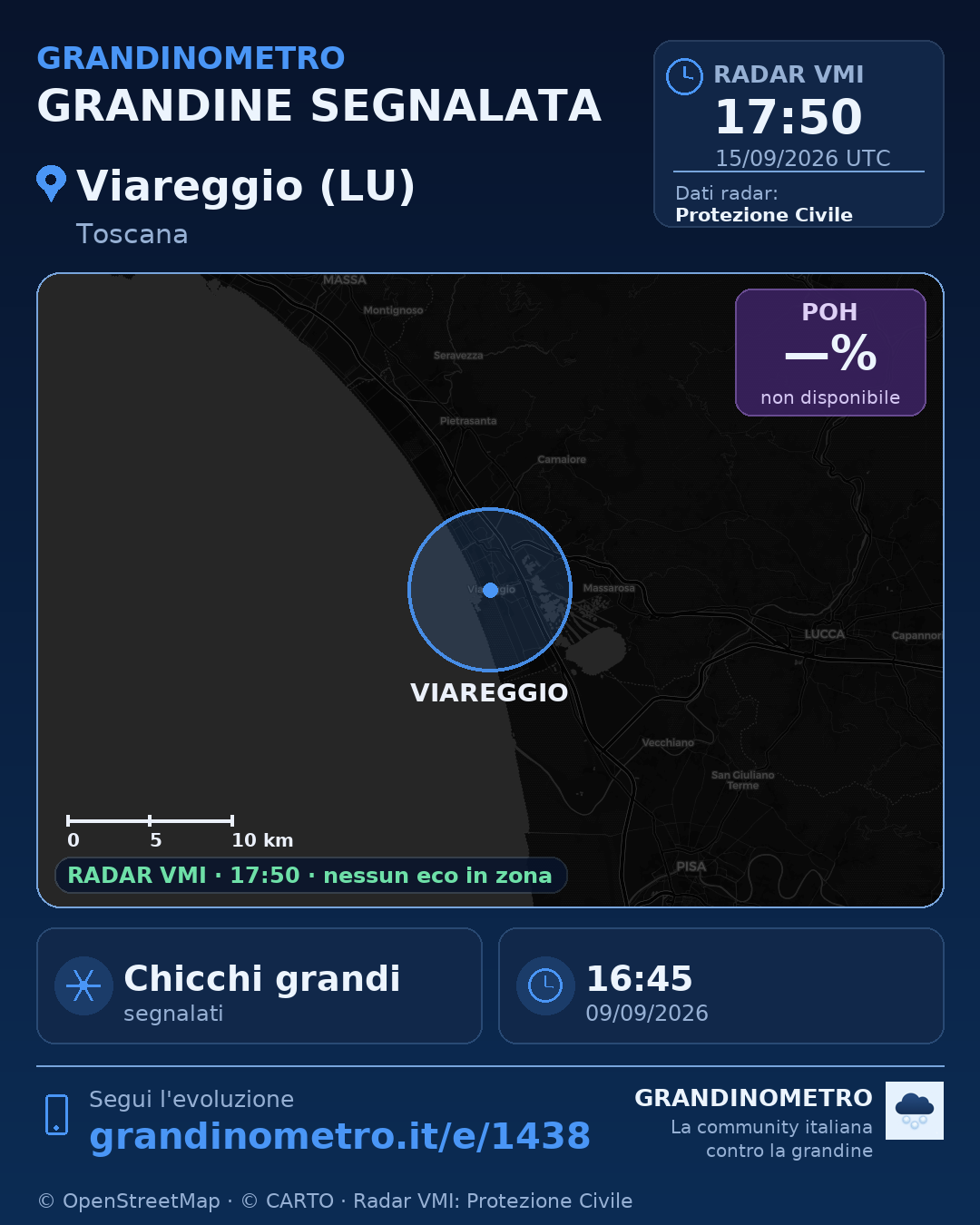 Mappa dell'evento: grandine a Viareggio (LU)