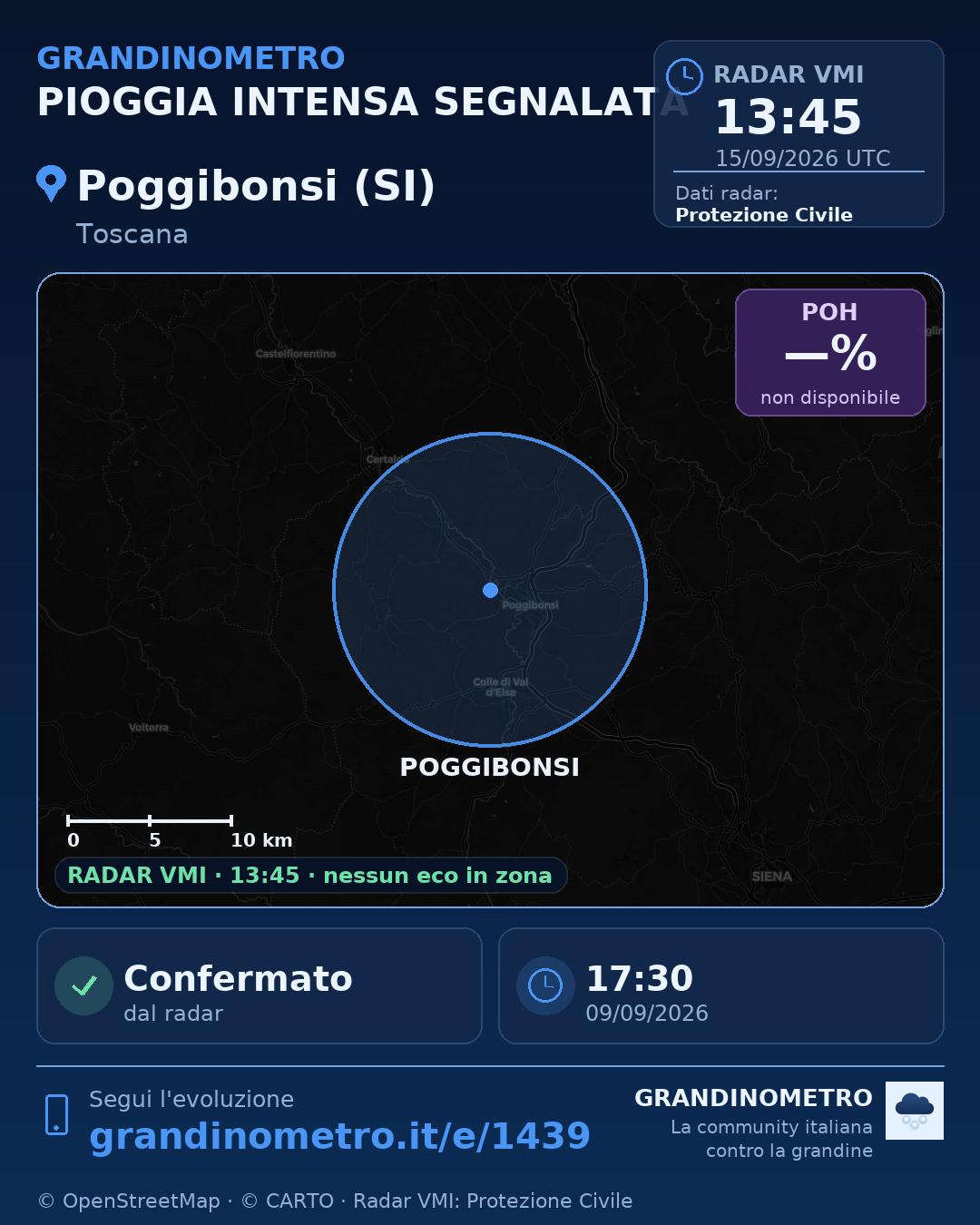 Mappa dell'evento: pioggia intensa a Poggibonsi (SI)