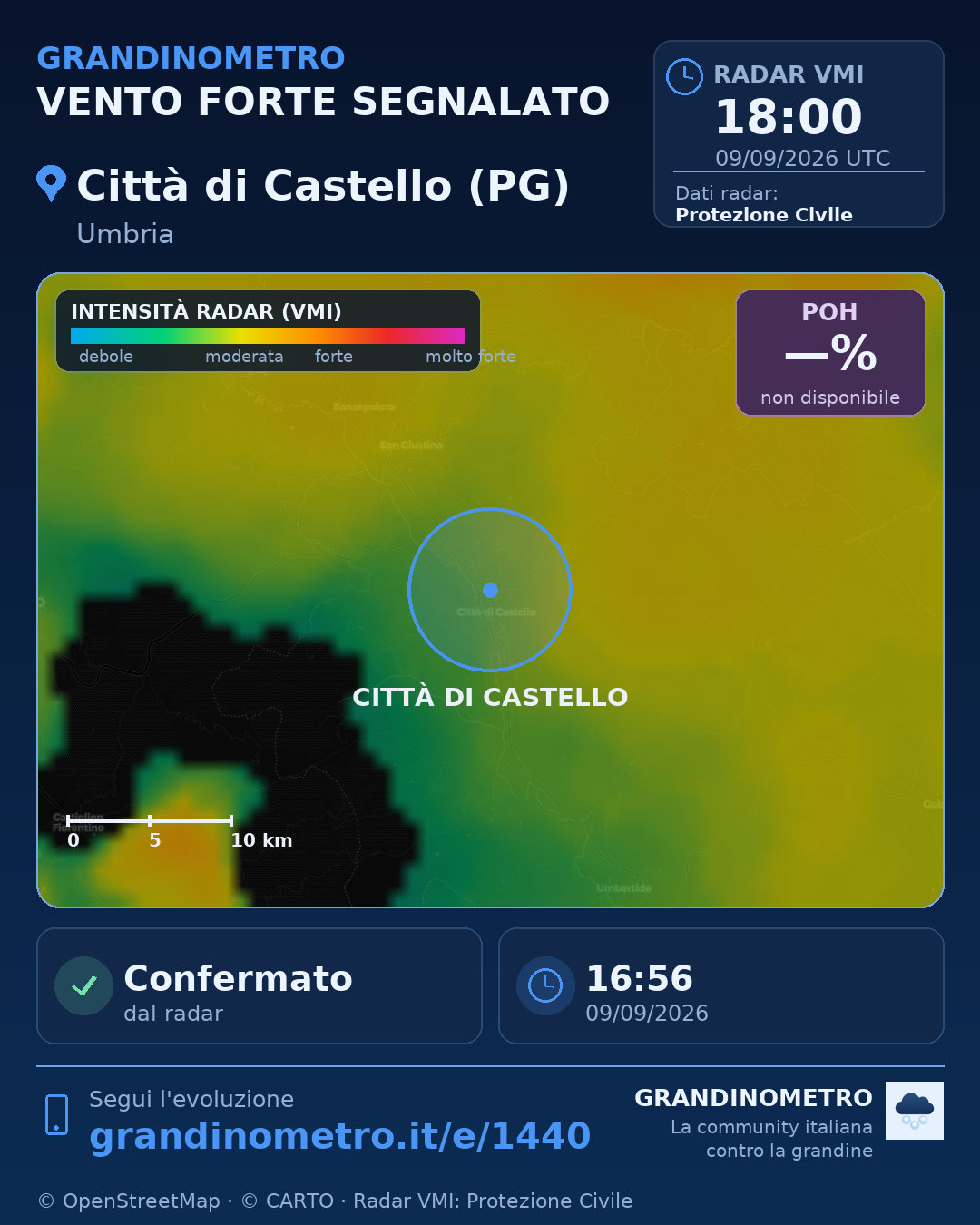 Mappa dell'evento: vento forte a Città di Castello (PG)