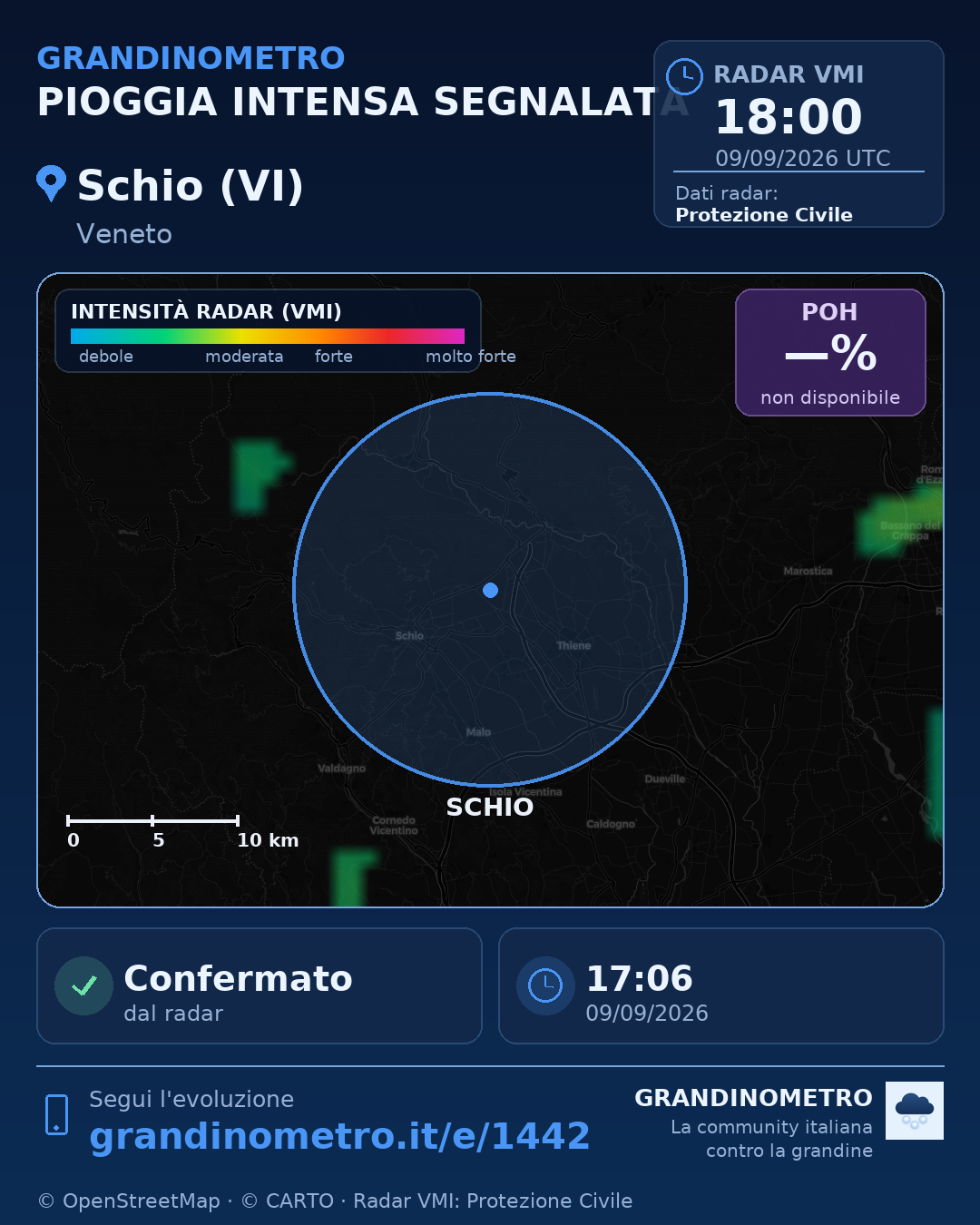 Mappa dell'evento: pioggia intensa a Schio (VI)
