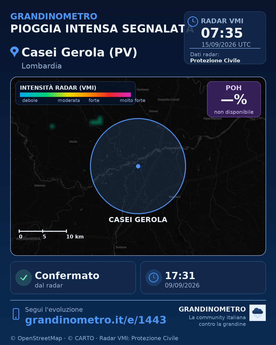 Mappa dell'evento: pioggia intensa a Casei Gerola (PV)
