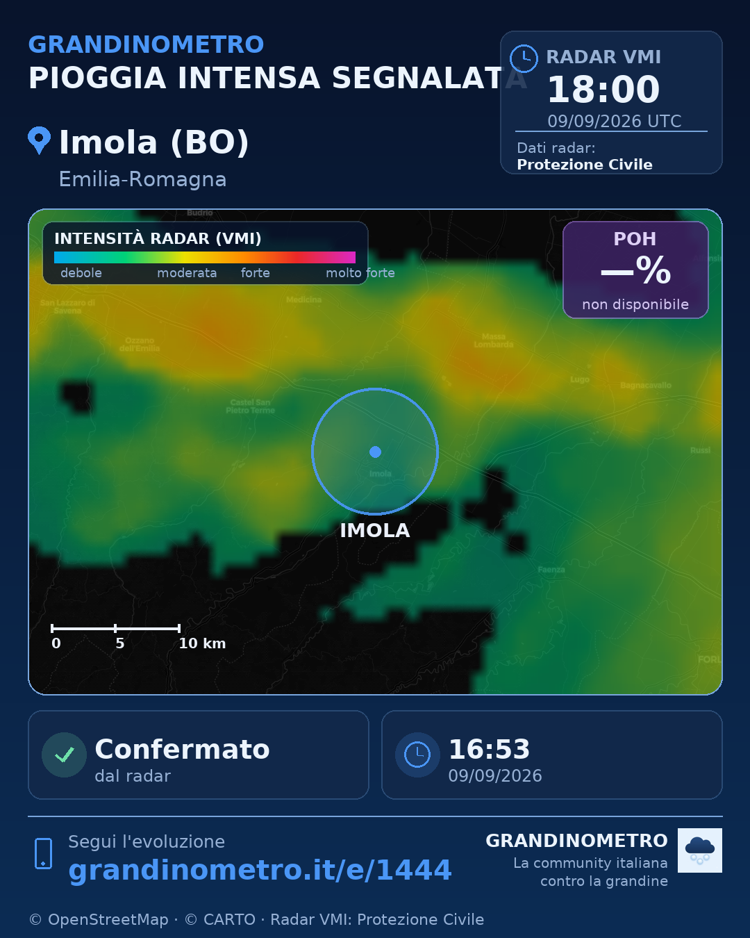 Mappa dell'evento: pioggia intensa a Imola (BO)