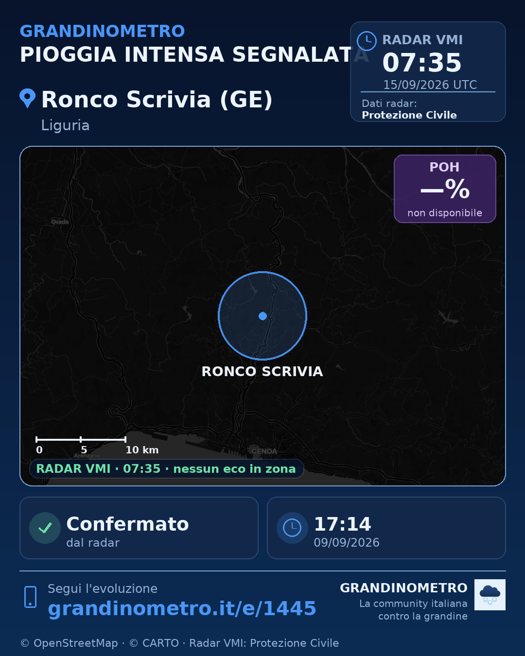 Mappa dell'evento: pioggia intensa a Ronco Scrivia (GE)