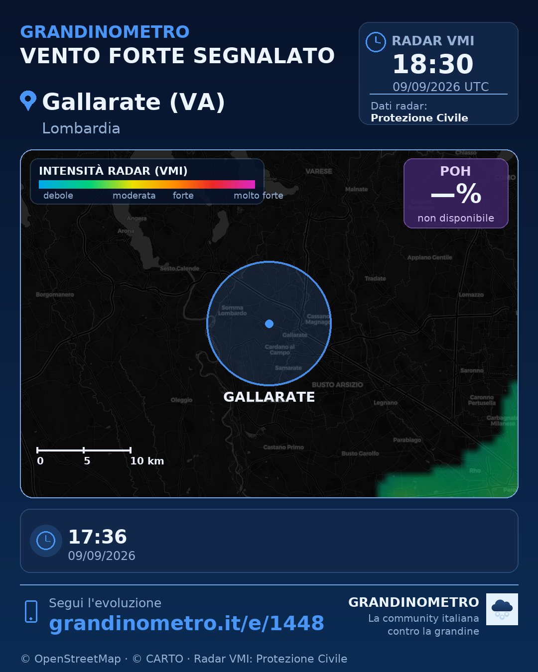 Mappa dell'evento: vento forte a Gallarate (VA)