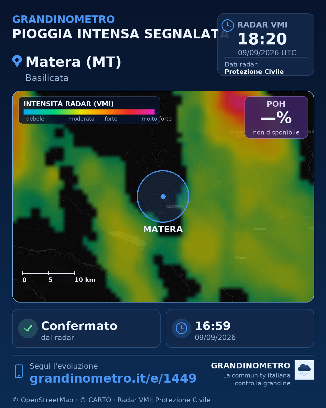 Mappa dell'evento: pioggia intensa a Matera (MT)