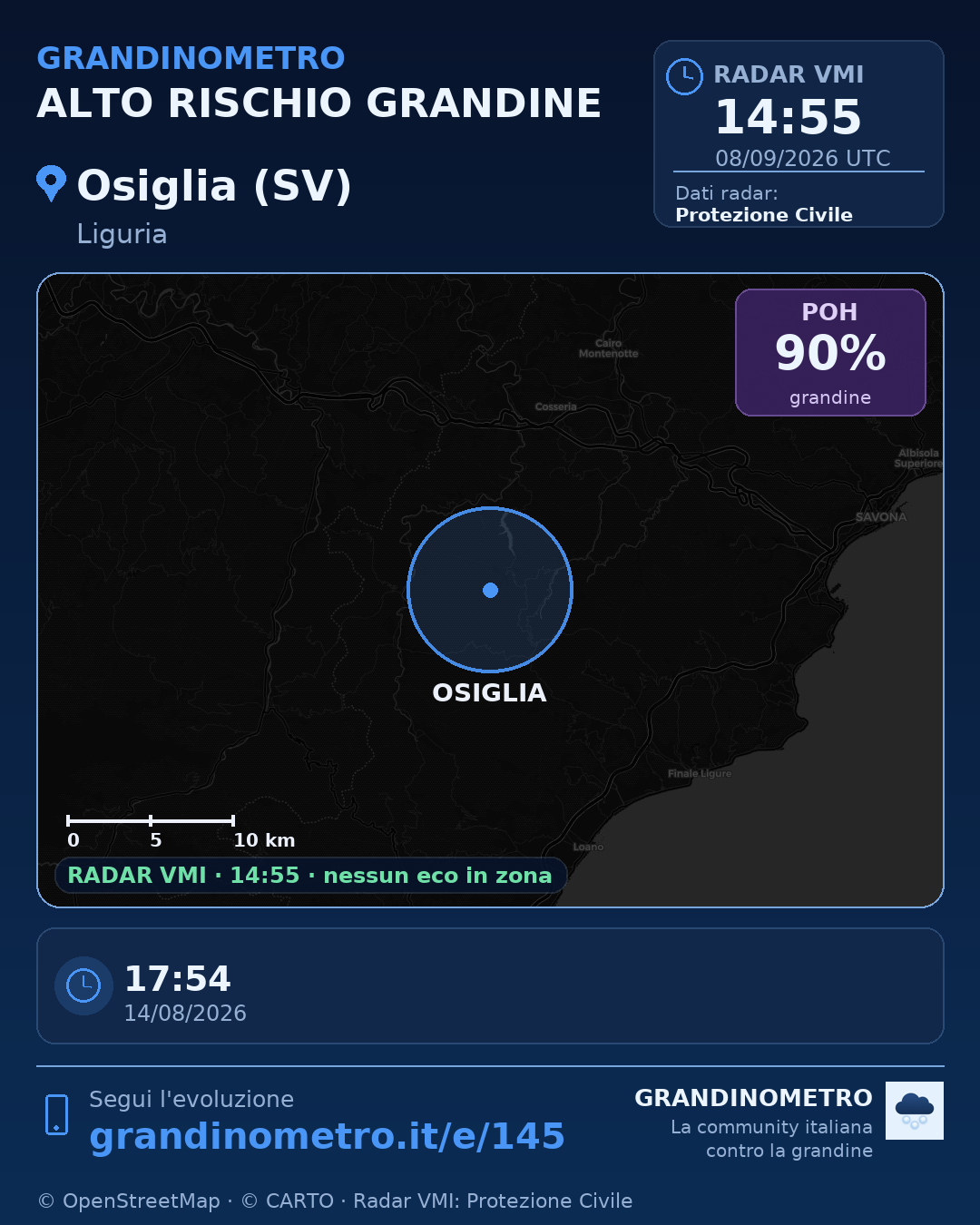Mappa dell'evento: grandine a Osiglia (SV)