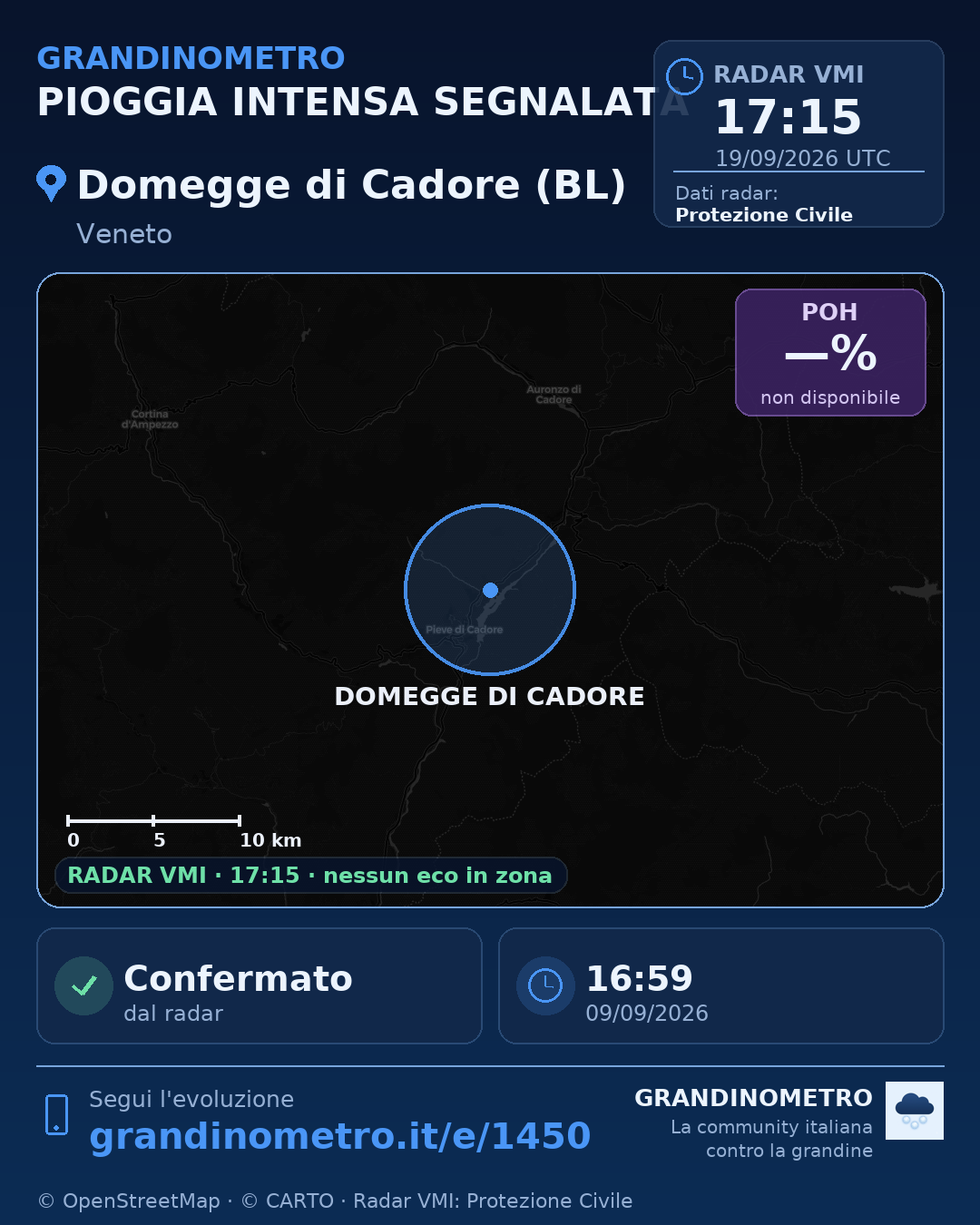 Mappa dell'evento: pioggia intensa a Domegge di Cadore (BL)