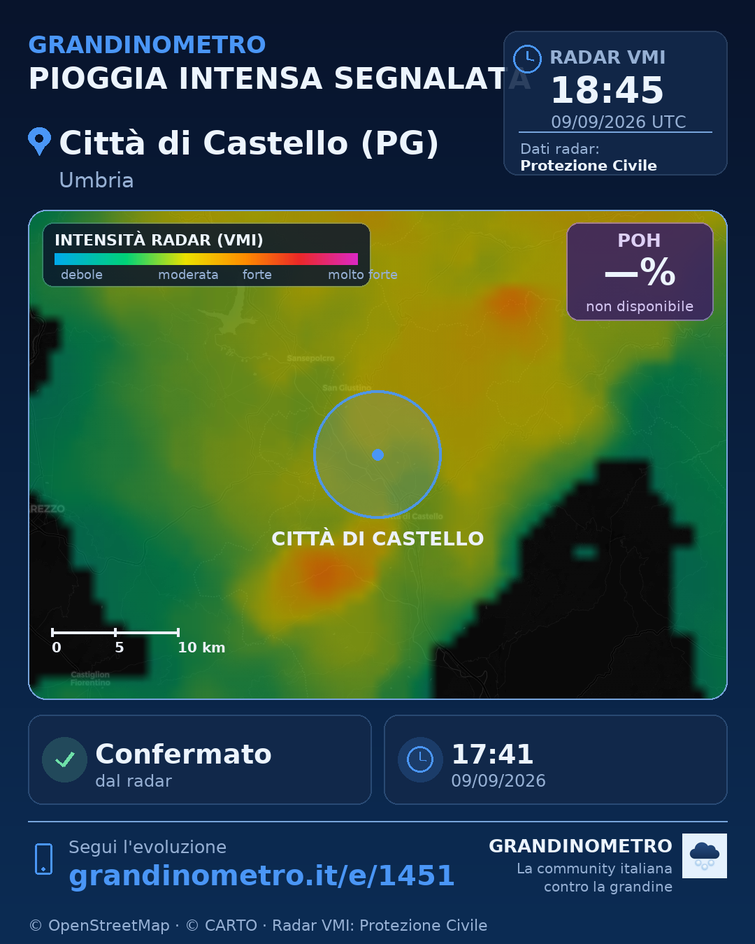 Mappa dell'evento: pioggia intensa a Città di Castello (PG)