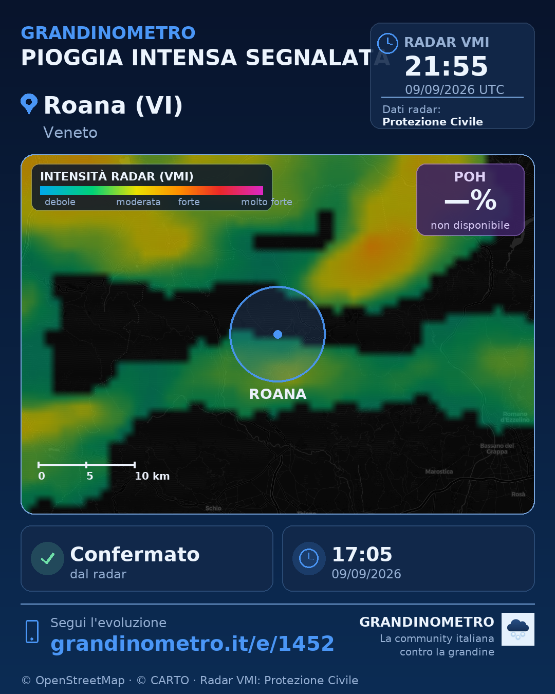 Mappa dell'evento: pioggia intensa a Roana (VI)