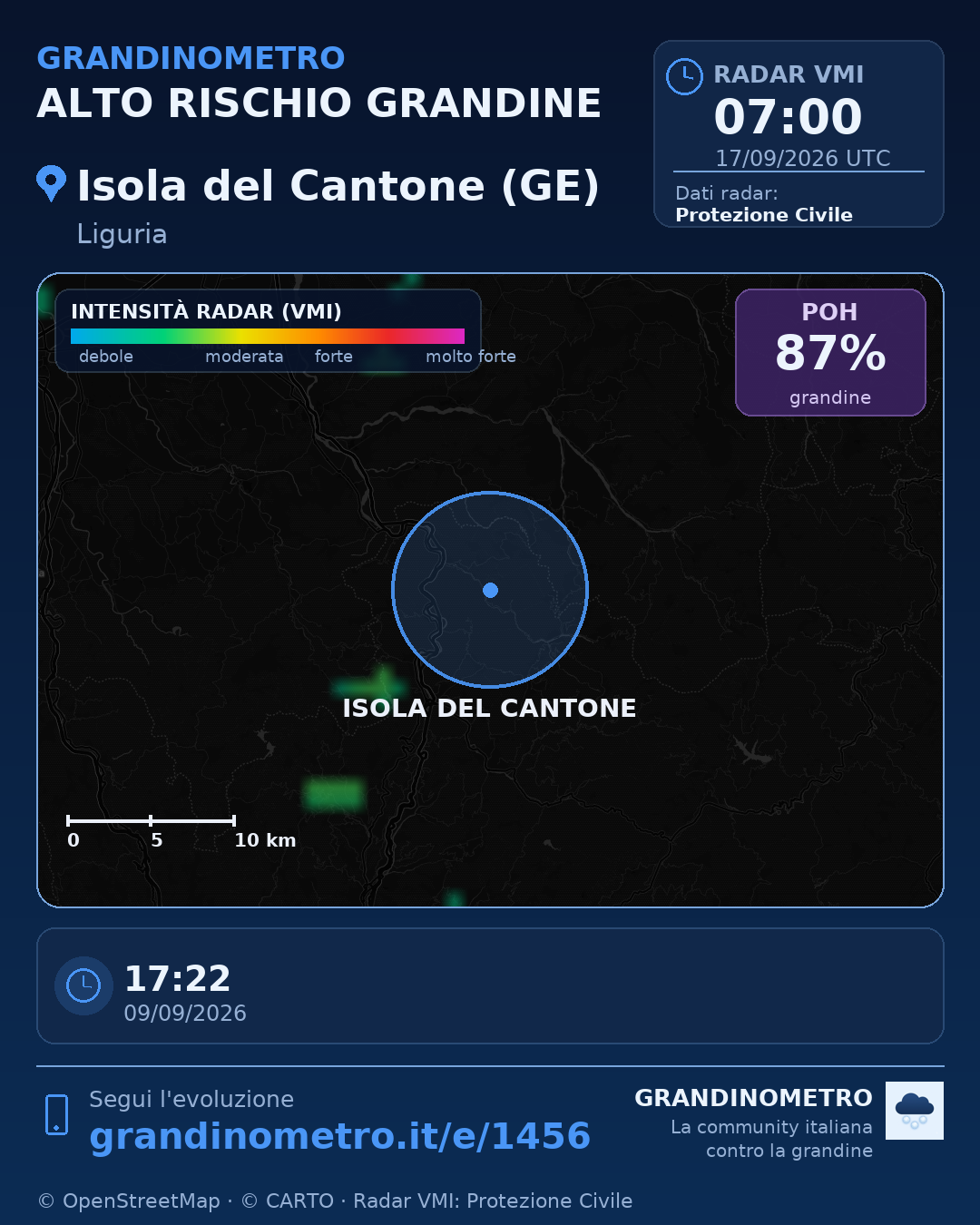 Mappa dell'evento: grandine a Isola del Cantone (GE)