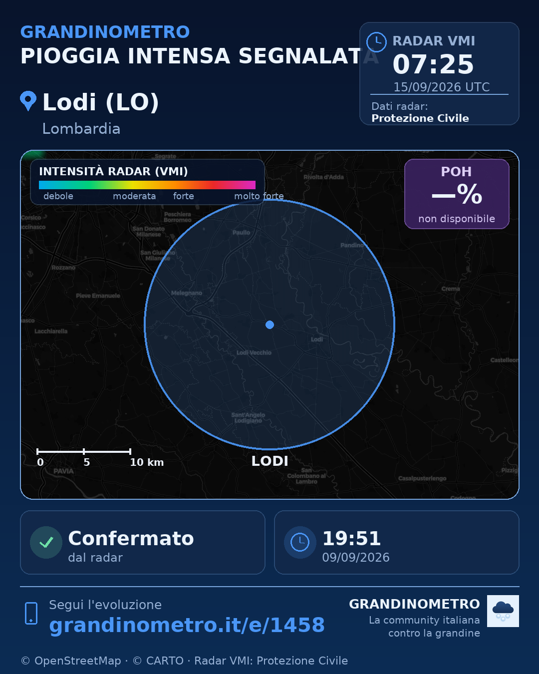 Mappa dell'evento: pioggia intensa a Lodi (LO)