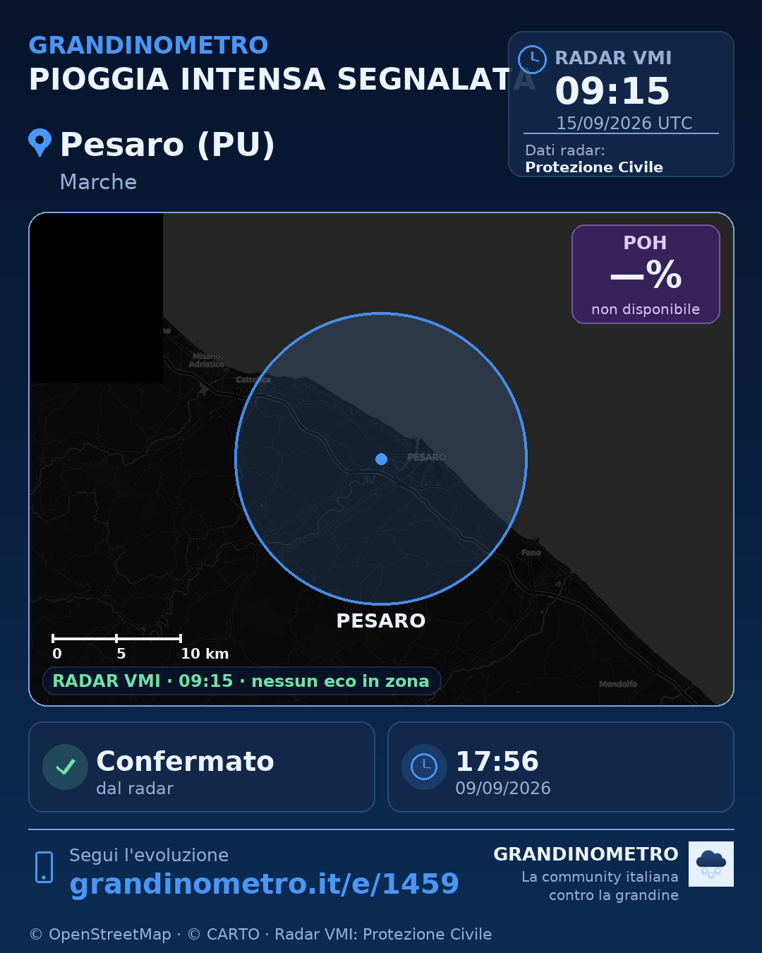 Mappa dell'evento: pioggia intensa a Pesaro (PU)
