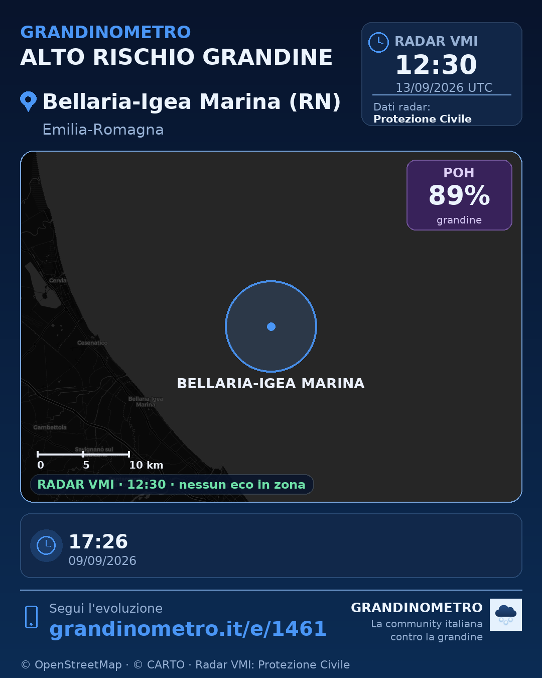 Mappa dell'evento: grandine a Bellaria-Igea Marina (RN)