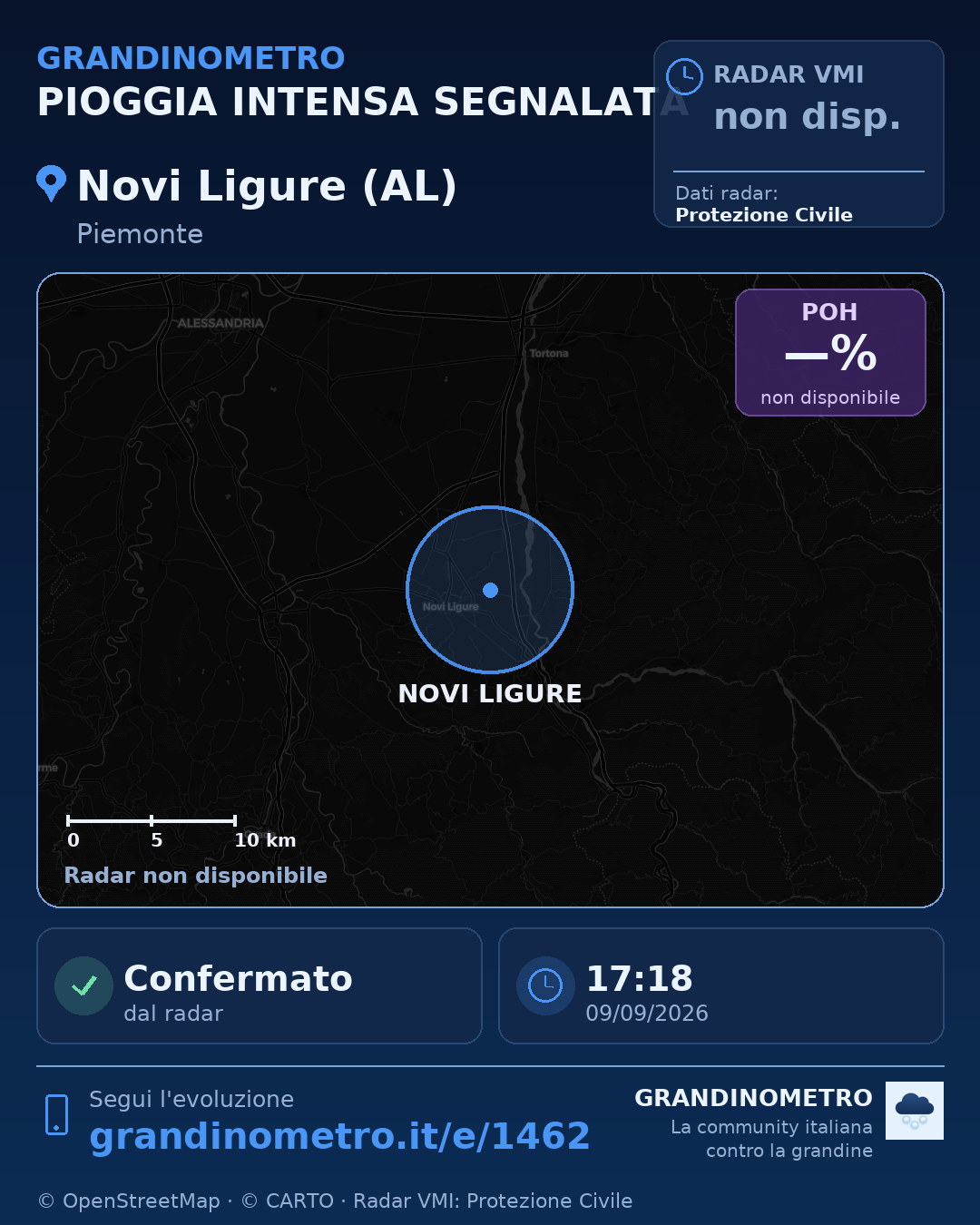 Mappa dell'evento: pioggia intensa a Novi Ligure (AL)