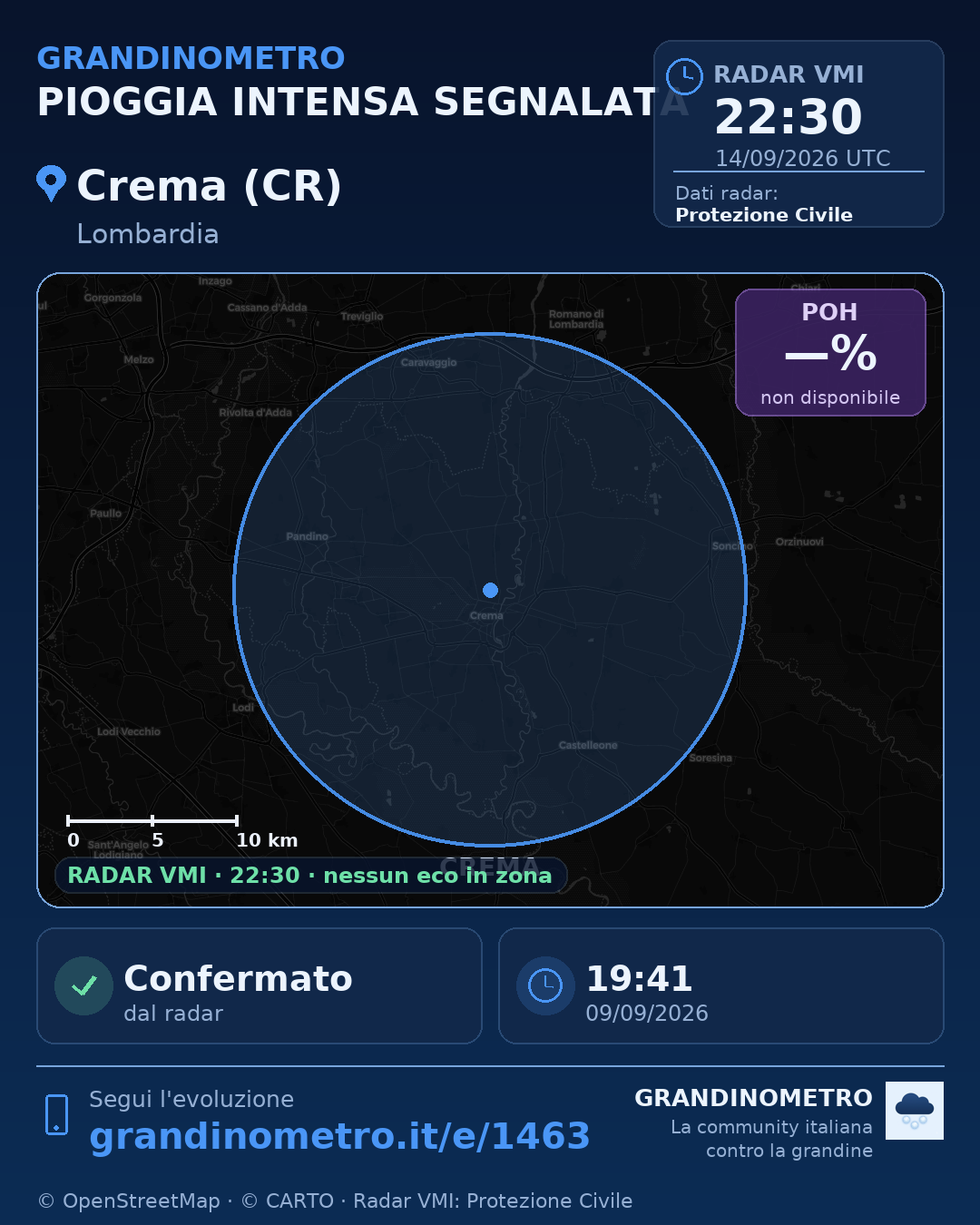 Mappa dell'evento: pioggia intensa a Crema (CR)