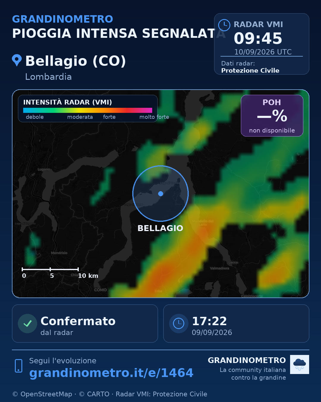 Mappa dell'evento: pioggia intensa a Bellagio (CO)