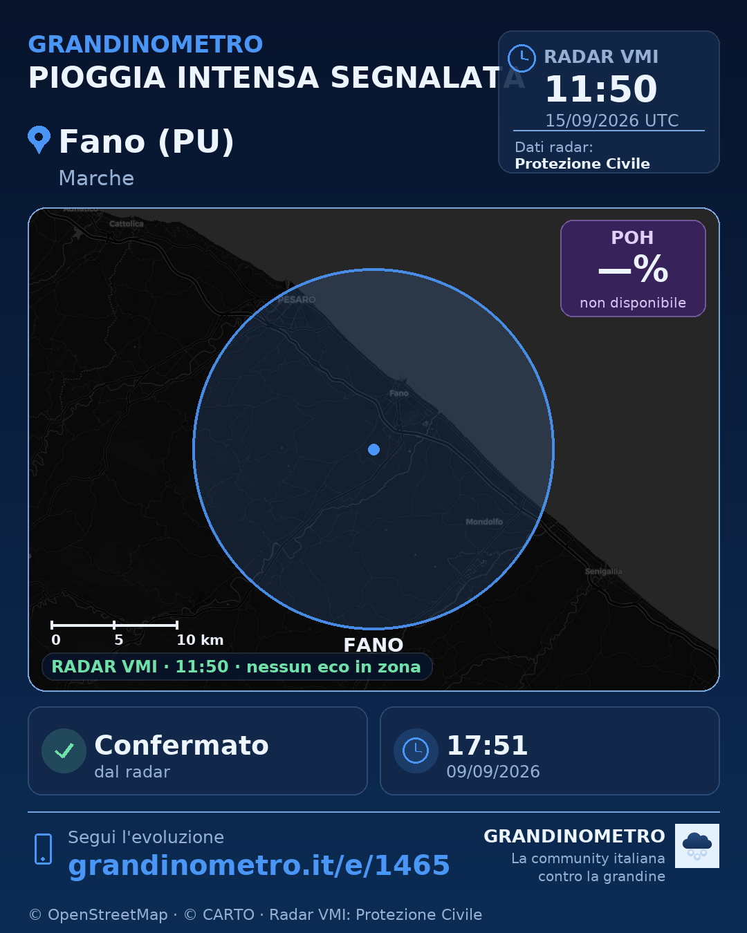 Mappa dell'evento: pioggia intensa a Fano (PU)