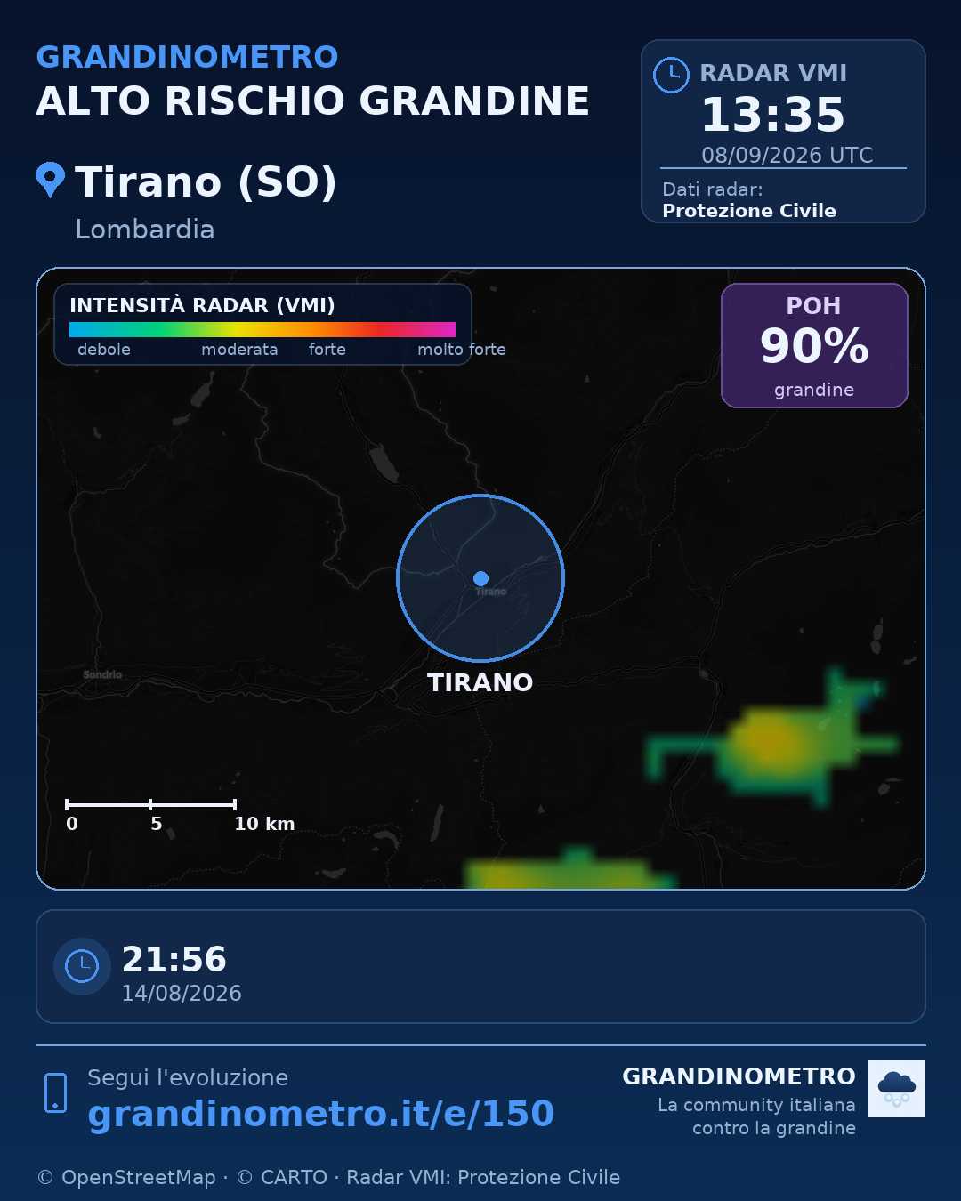 Mappa dell'evento: grandine a Tirano (SO)