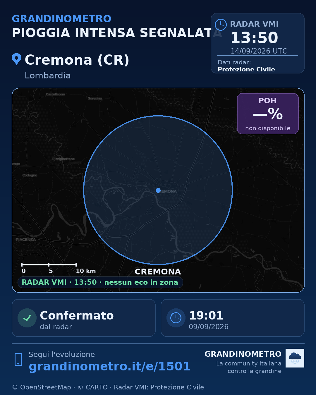 Mappa dell'evento: pioggia intensa a Cremona (CR)
