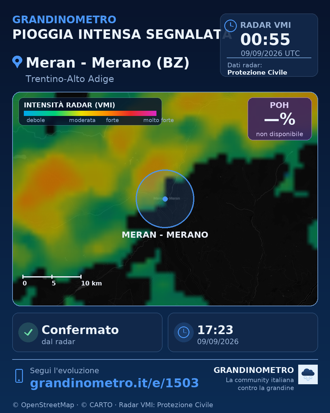 Mappa dell'evento: pioggia intensa a Meran - Merano (BZ)