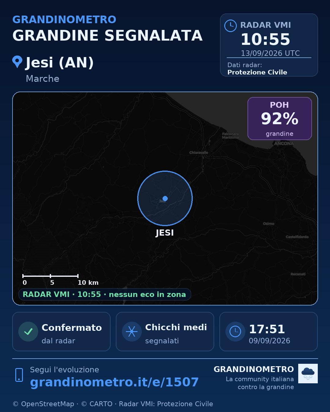 Mappa dell'evento: grandine a Jesi (AN)