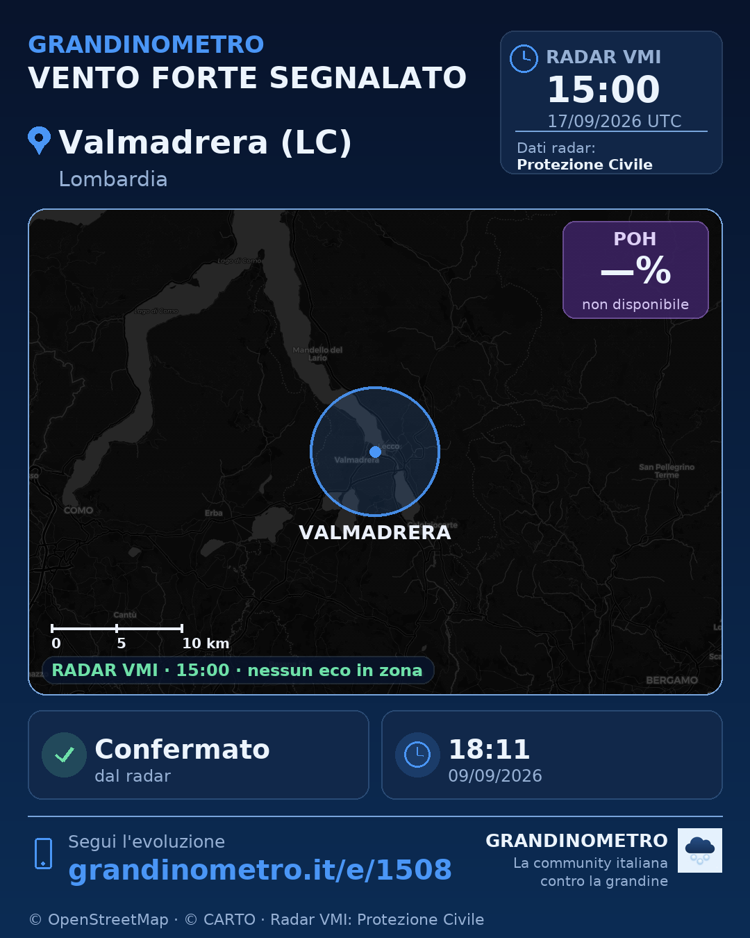 Mappa dell'evento: vento forte a Valmadrera (LC)