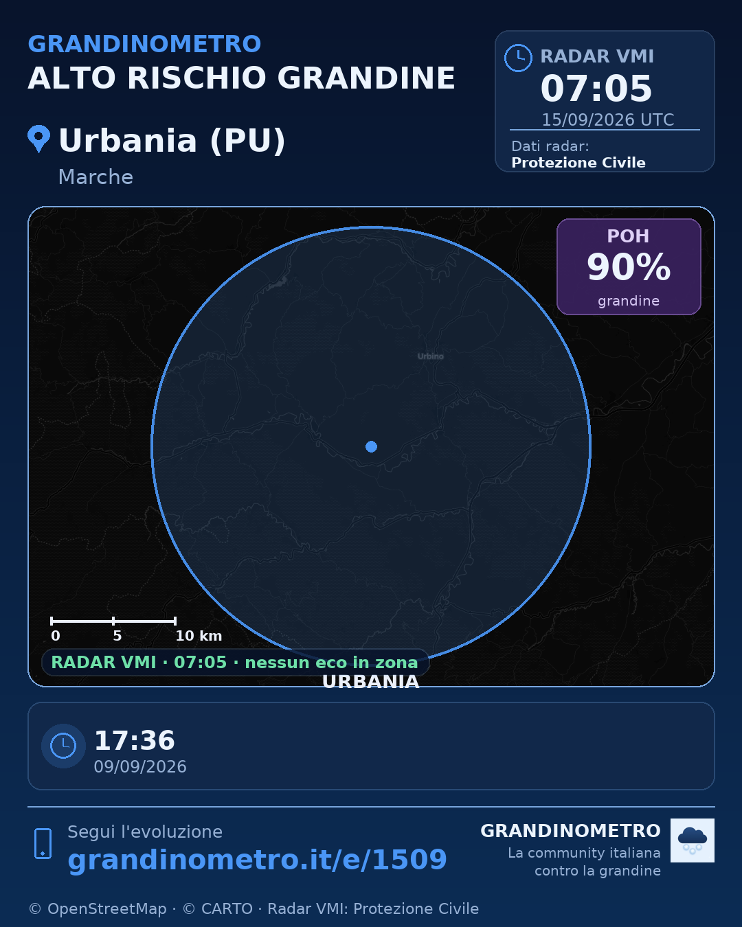 Mappa dell'evento: grandine a Urbania (PU)