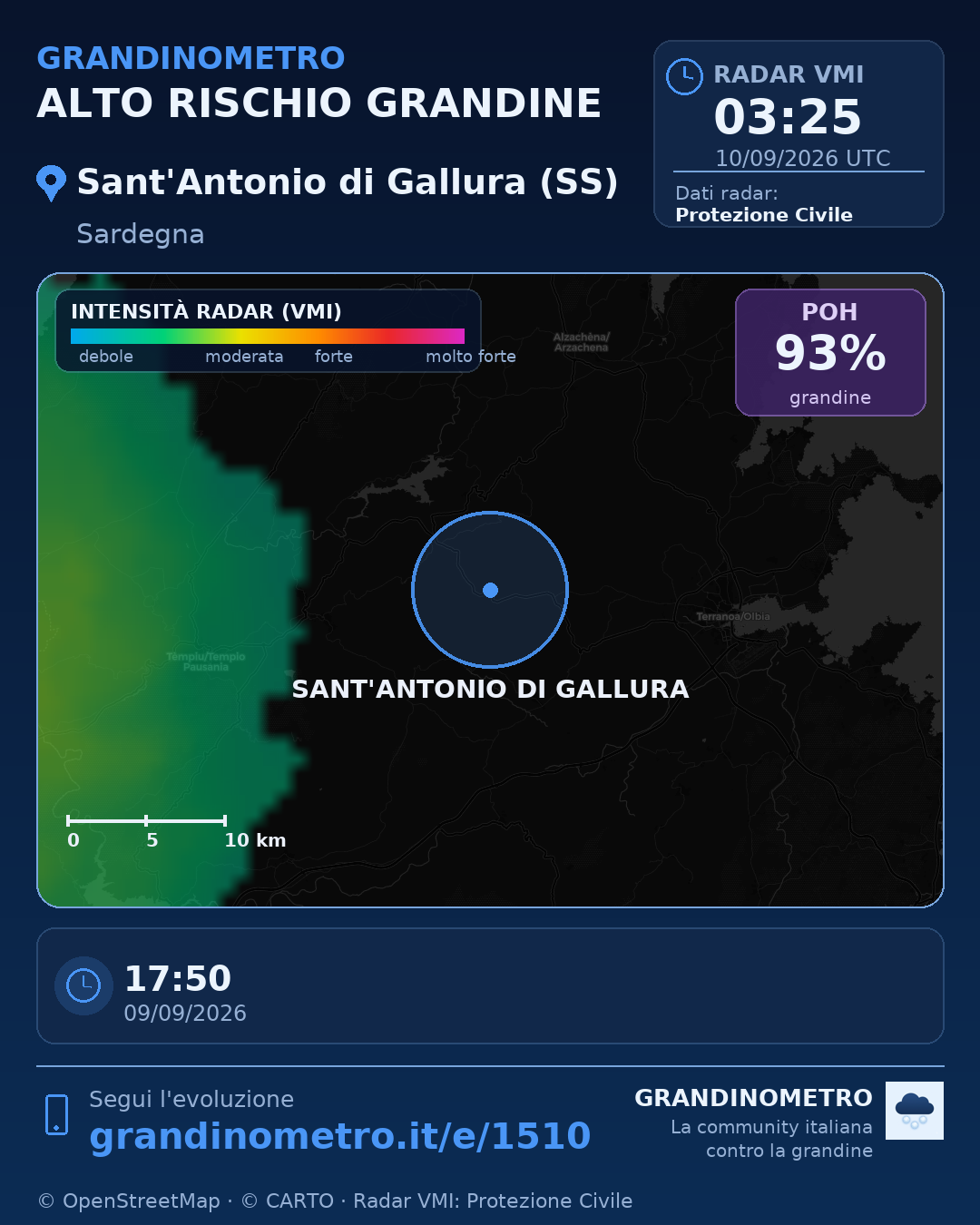 Mappa dell'evento: grandine a Sant'Antonio di Gallura (SS)