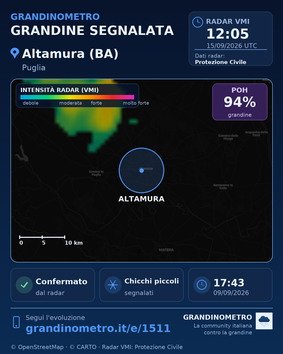 Mappa dell'evento: grandine ad Altamura (BA)