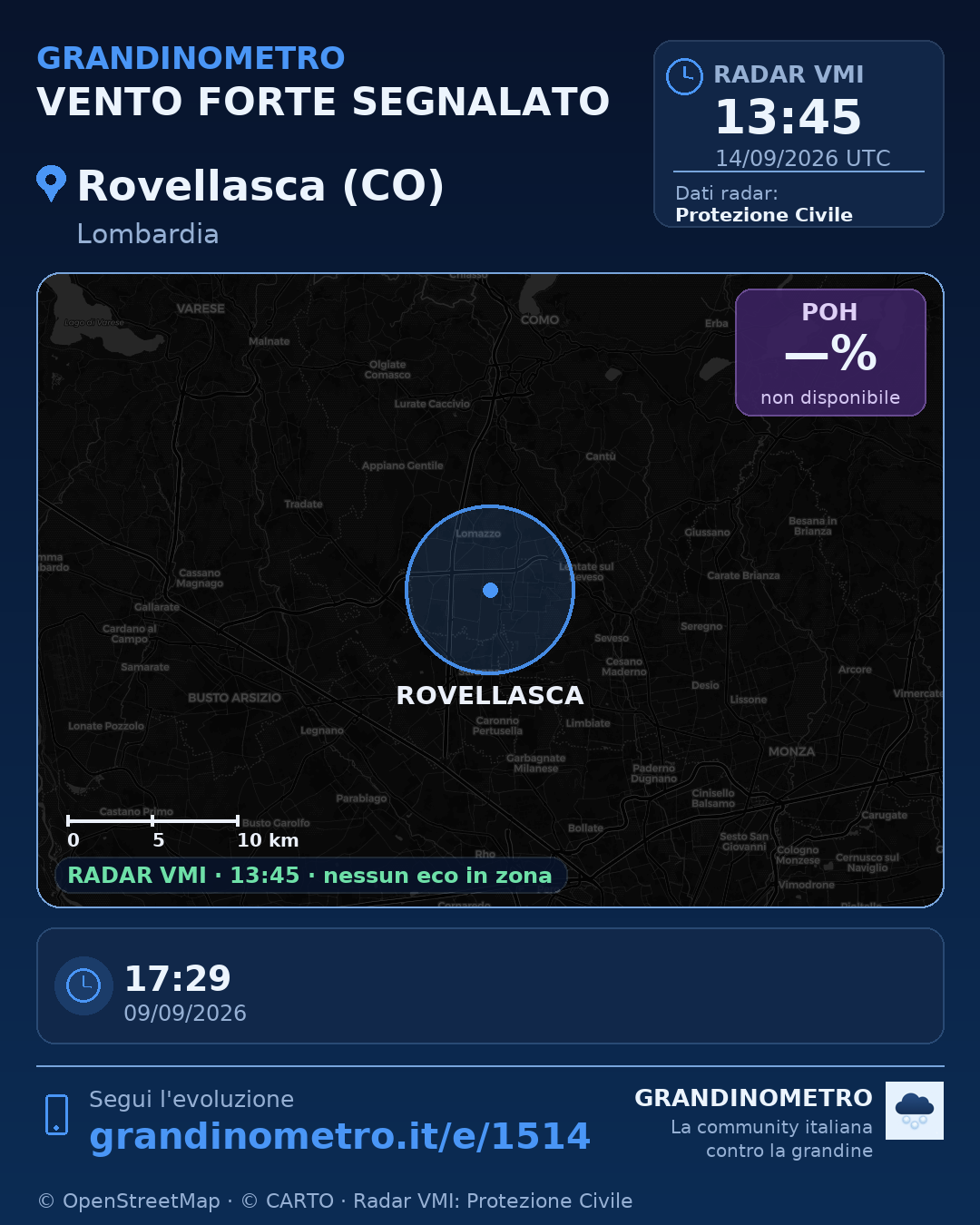 Mappa dell'evento: vento forte a Rovellasca (CO)