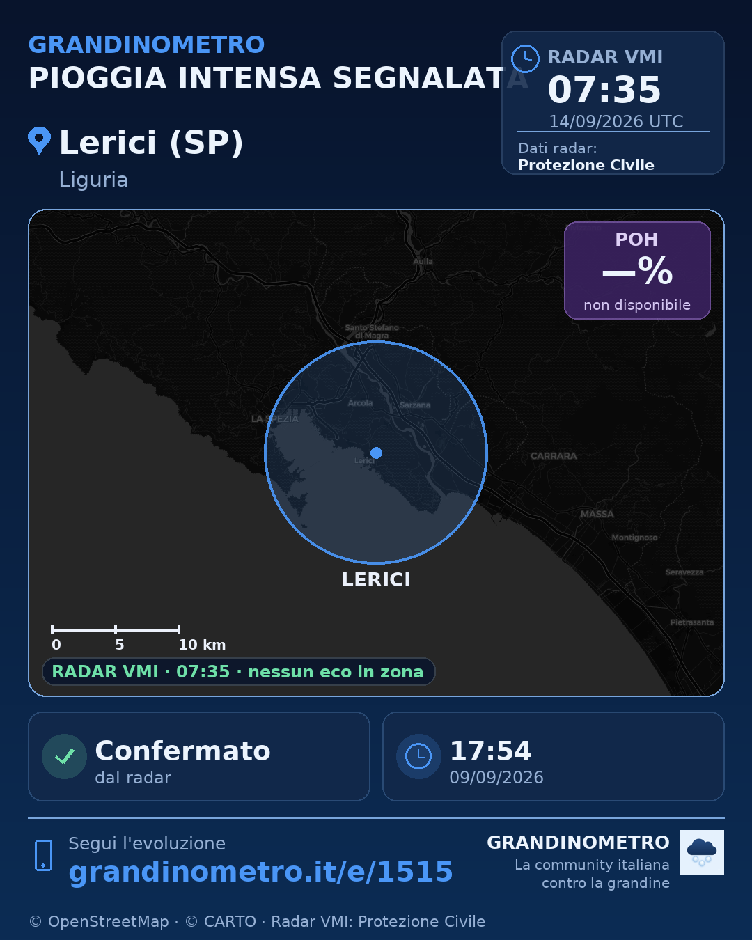 Mappa dell'evento: pioggia intensa a Lerici (SP)