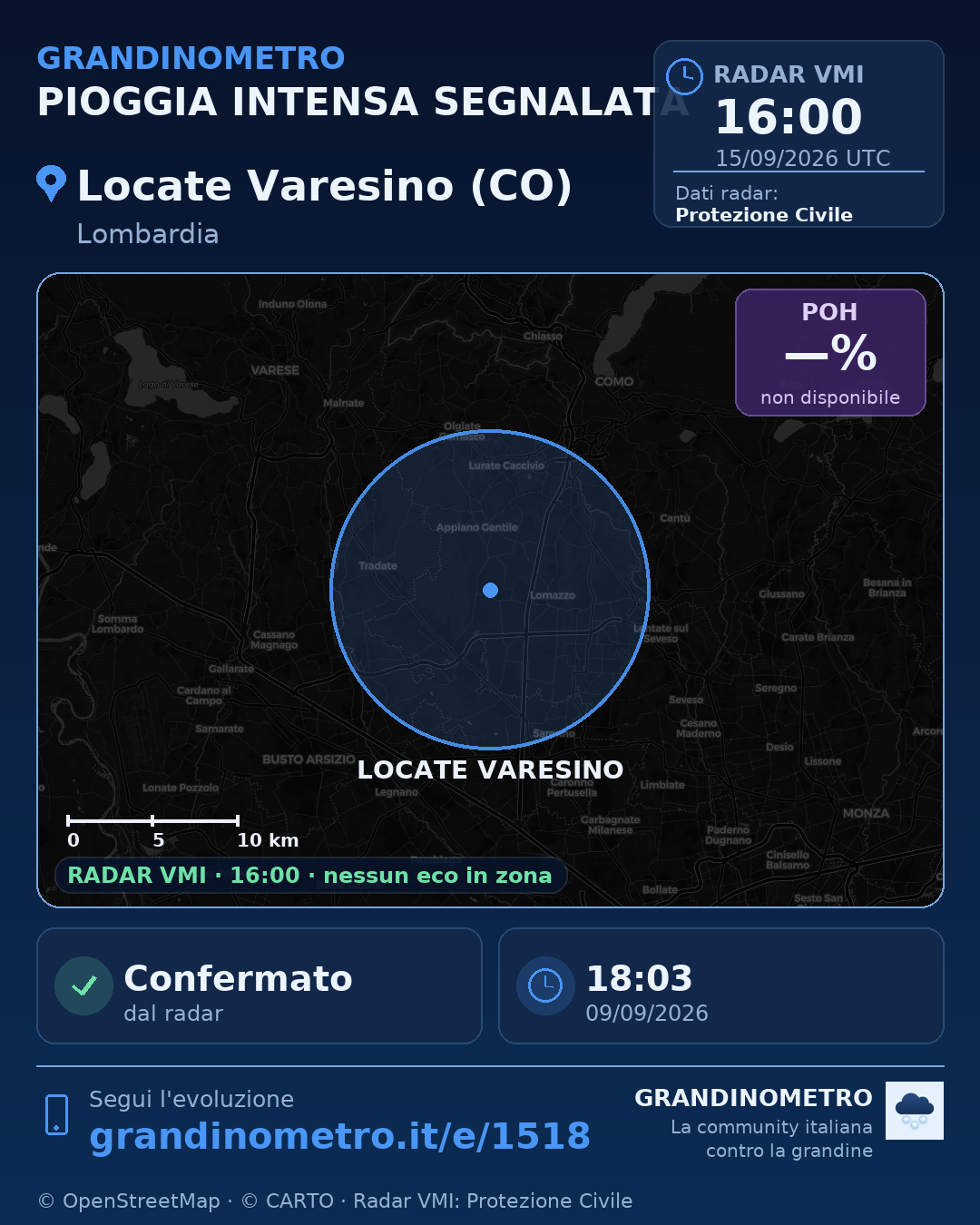 Mappa dell'evento: pioggia intensa a Locate Varesino (CO)