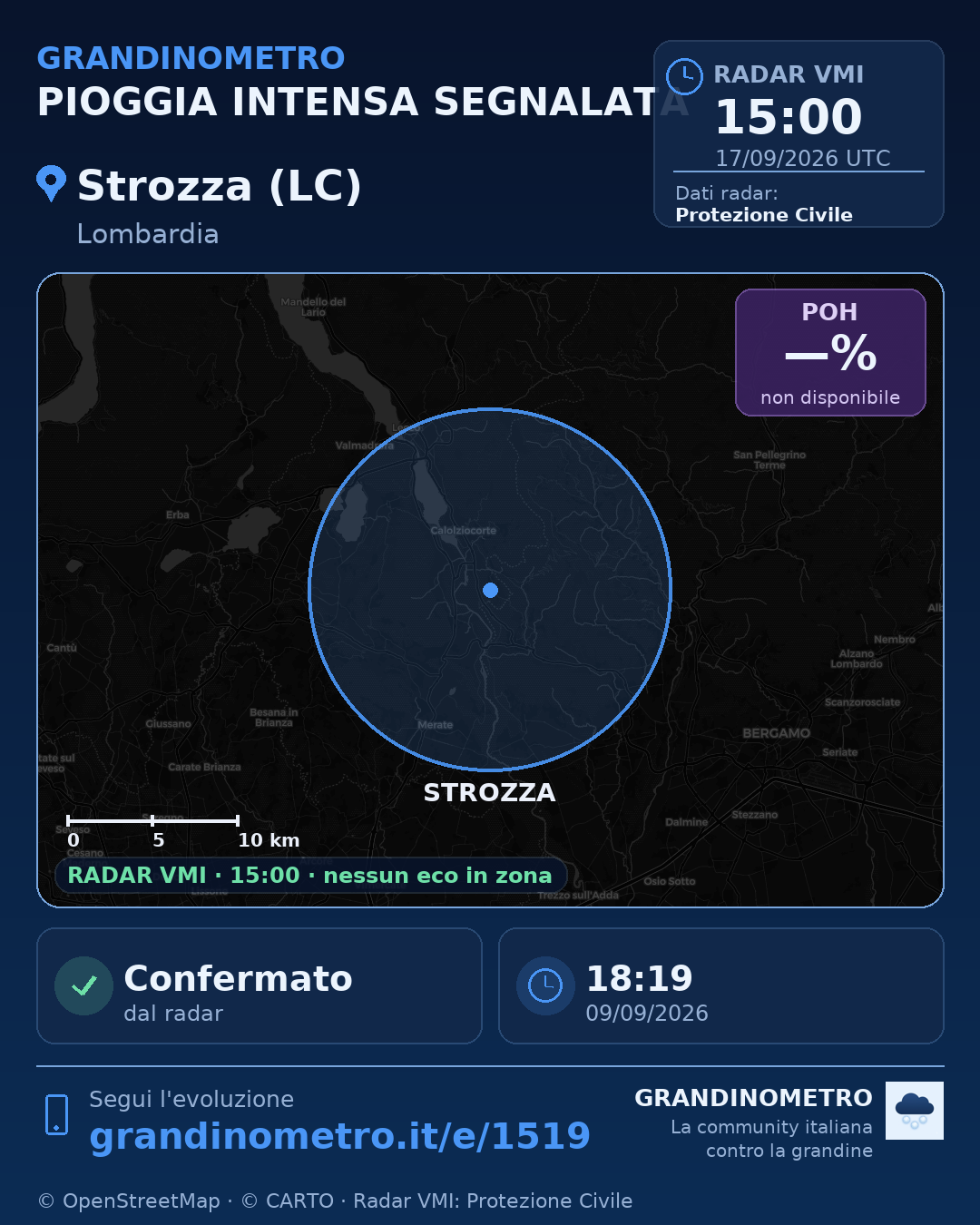 Mappa dell'evento: pioggia intensa a Strozza (LC)