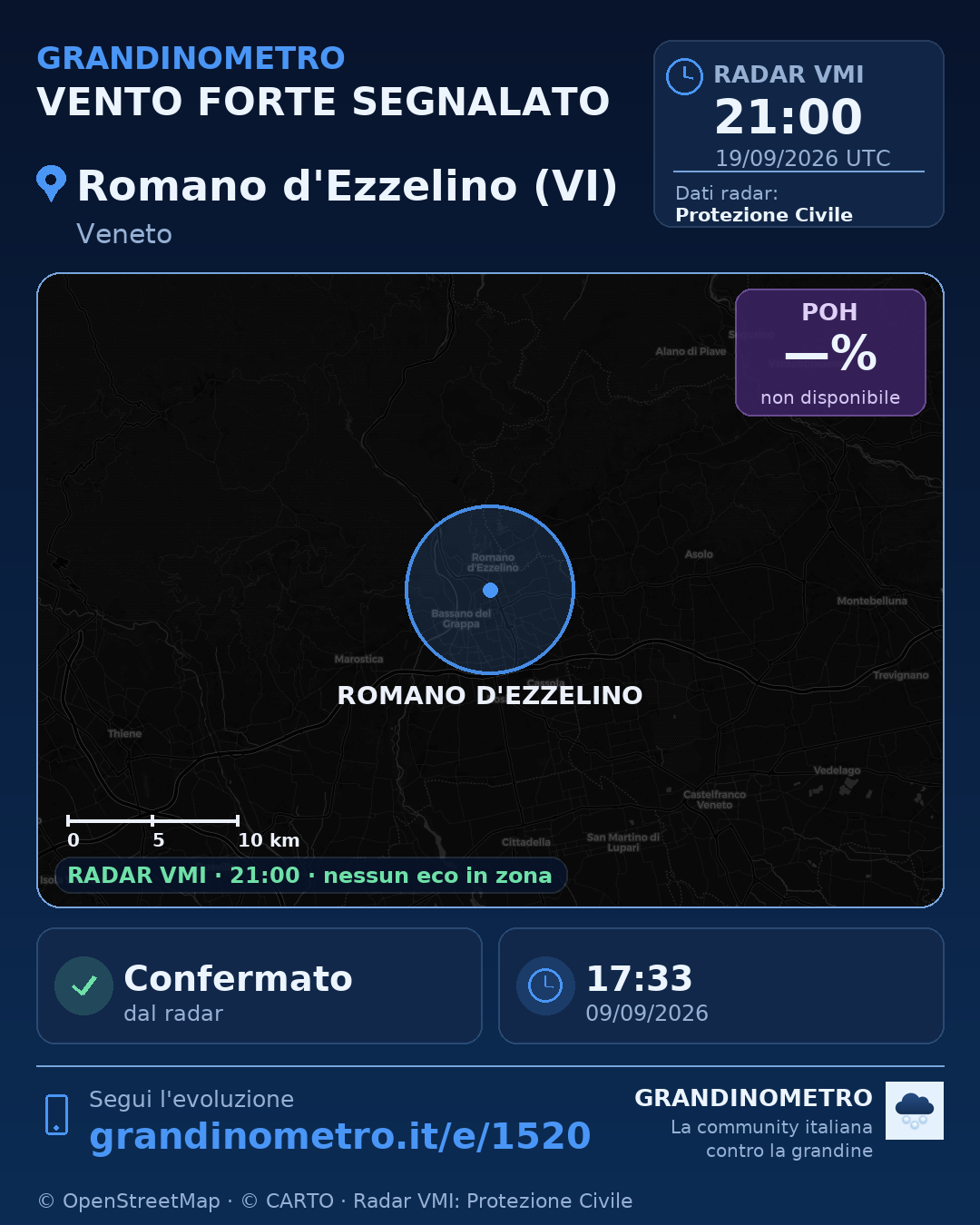Mappa dell'evento: vento forte a Romano d'Ezzelino (VI)