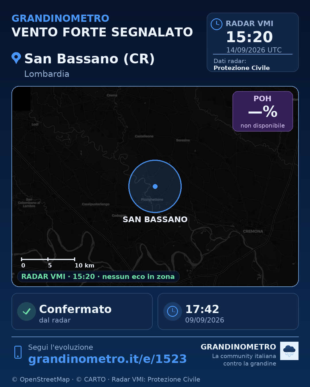 Mappa dell'evento: vento forte a San Bassano (CR)