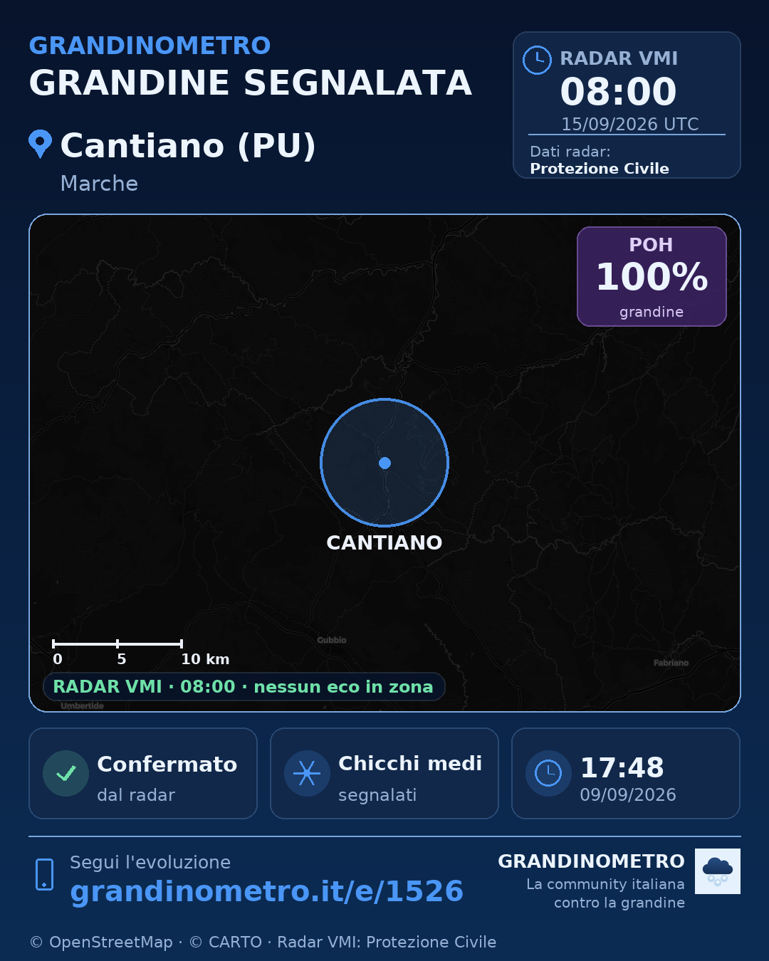 Mappa dell'evento: grandine a Cantiano (PU)