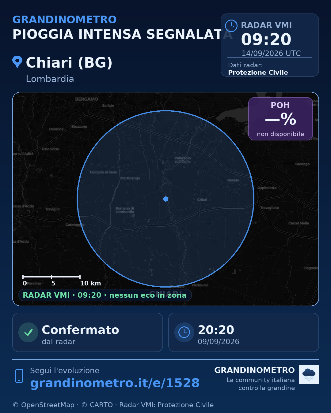 Mappa dell'evento: pioggia intensa a Chiari (BG)