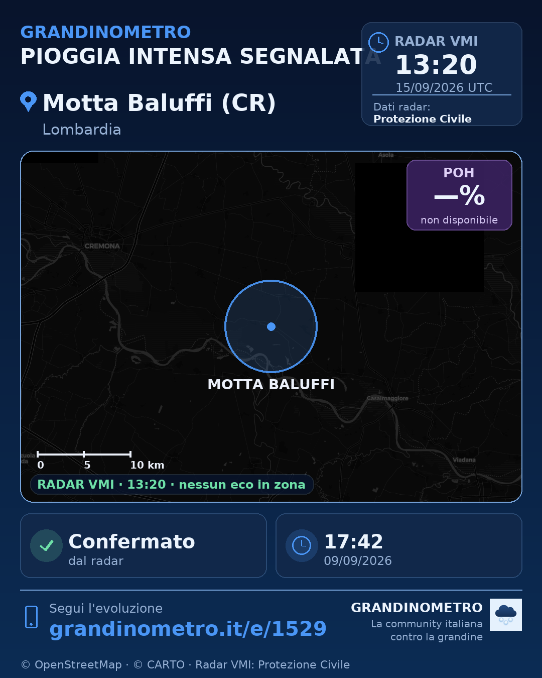 Mappa dell'evento: pioggia intensa a Motta Baluffi (CR)