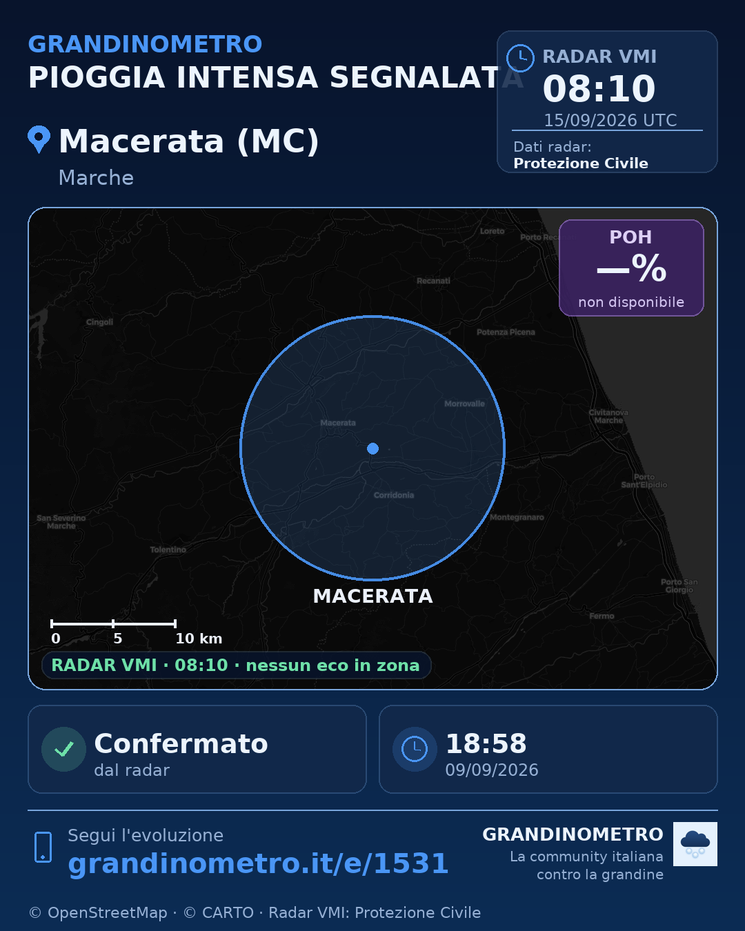 Mappa dell'evento: pioggia intensa a Macerata (MC)