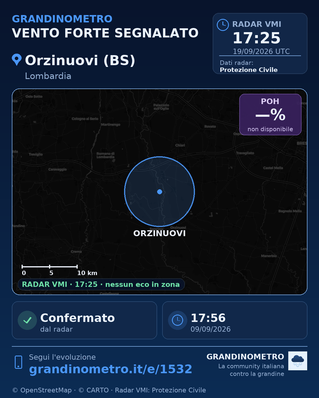 Mappa dell'evento: vento forte a Orzinuovi (BS)